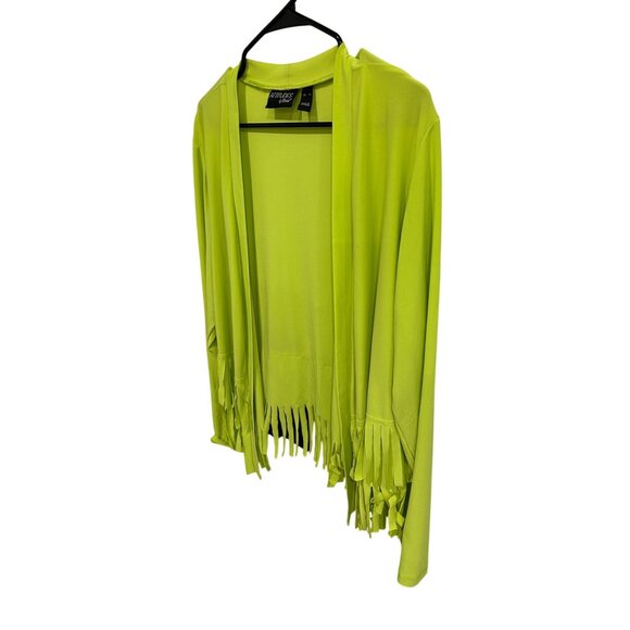 Attitudes By Renee Womens Fringe Open Front Cardigan XL Lime Green Casual Lightw - Picture 3 of 9